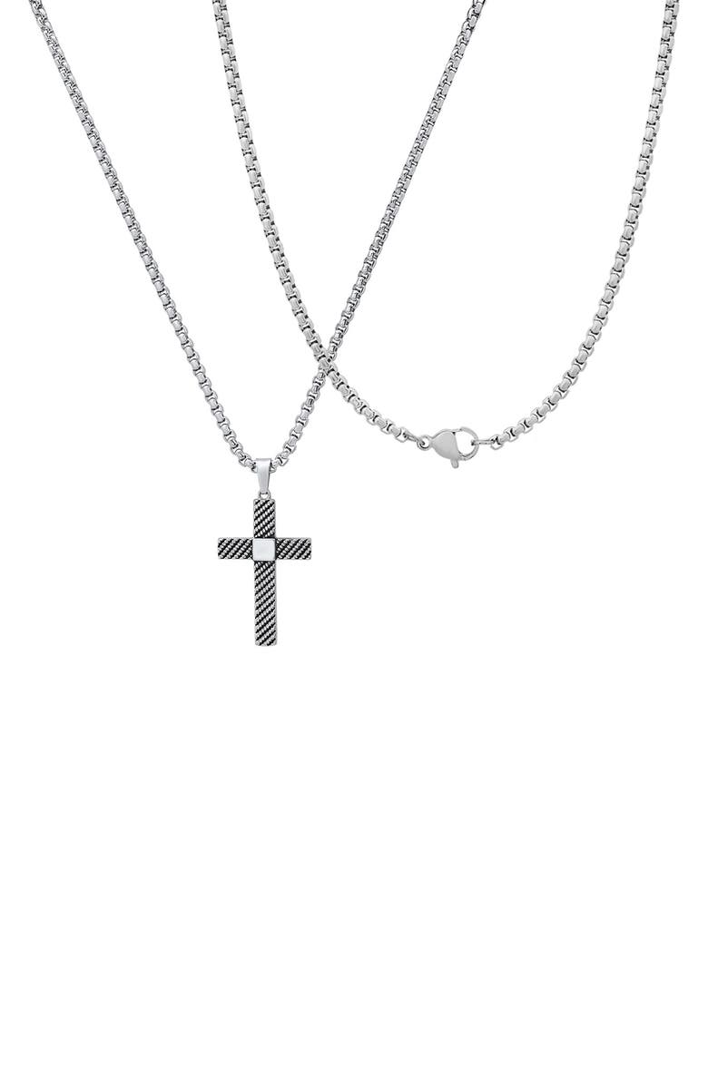 HMY JEWELRY Men's Stainless Steel Textured Cross Pendant Necklace, Alternate, color, Silver