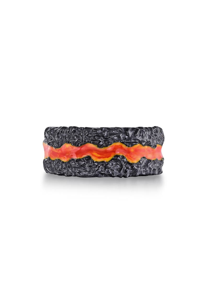 Fire In My Soul Sterling Silver & Enamel Band Ring, Main, color, Dark Grey