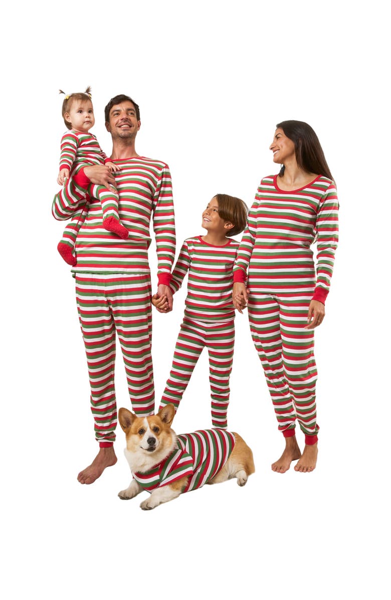 Leveret Footed Striped Cotton Matching Family Holiday Pajamas, Alternate, color, Red White & Green