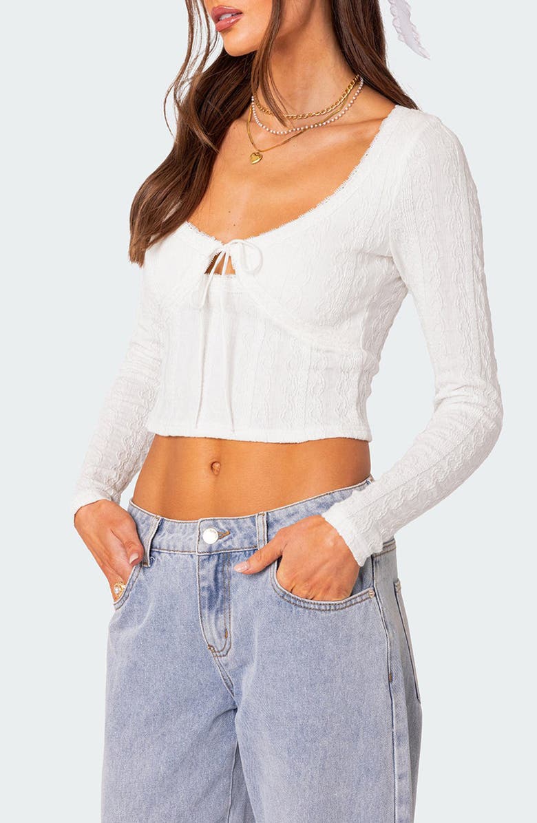 EDIKTED Lorey Lace Crop Top, Alternate, color, White