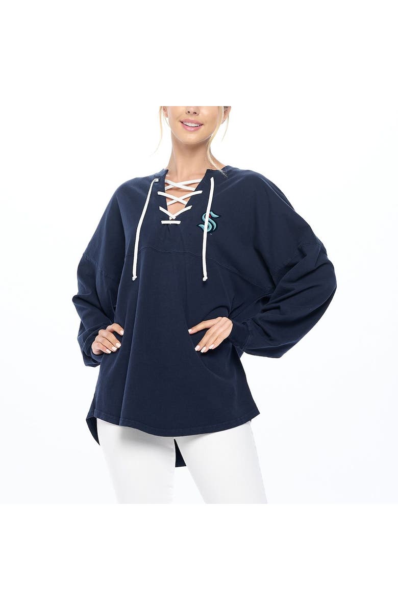 FANATICS Women's Fanatics Branded Deep Sea Blue Seattle Kraken Spirit Lace-Up V-Neck Long Sleeve Jersey T-Shirt, Alternate, color, 