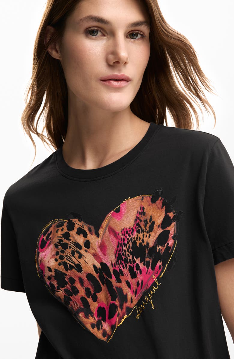 Desigual Heart Cotton Graphic T-Shirt, Alternate, color,