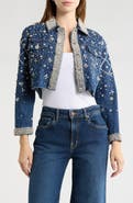 L'AGENCE Genevie Crystal Embellished Crop Denim Jacket