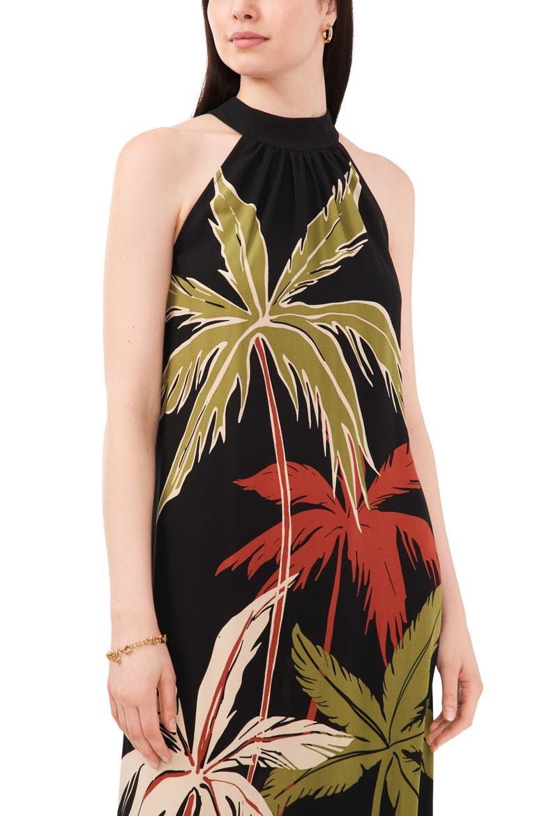 Tropical Print Halter Dress, Alternate, color, RICH BLACK