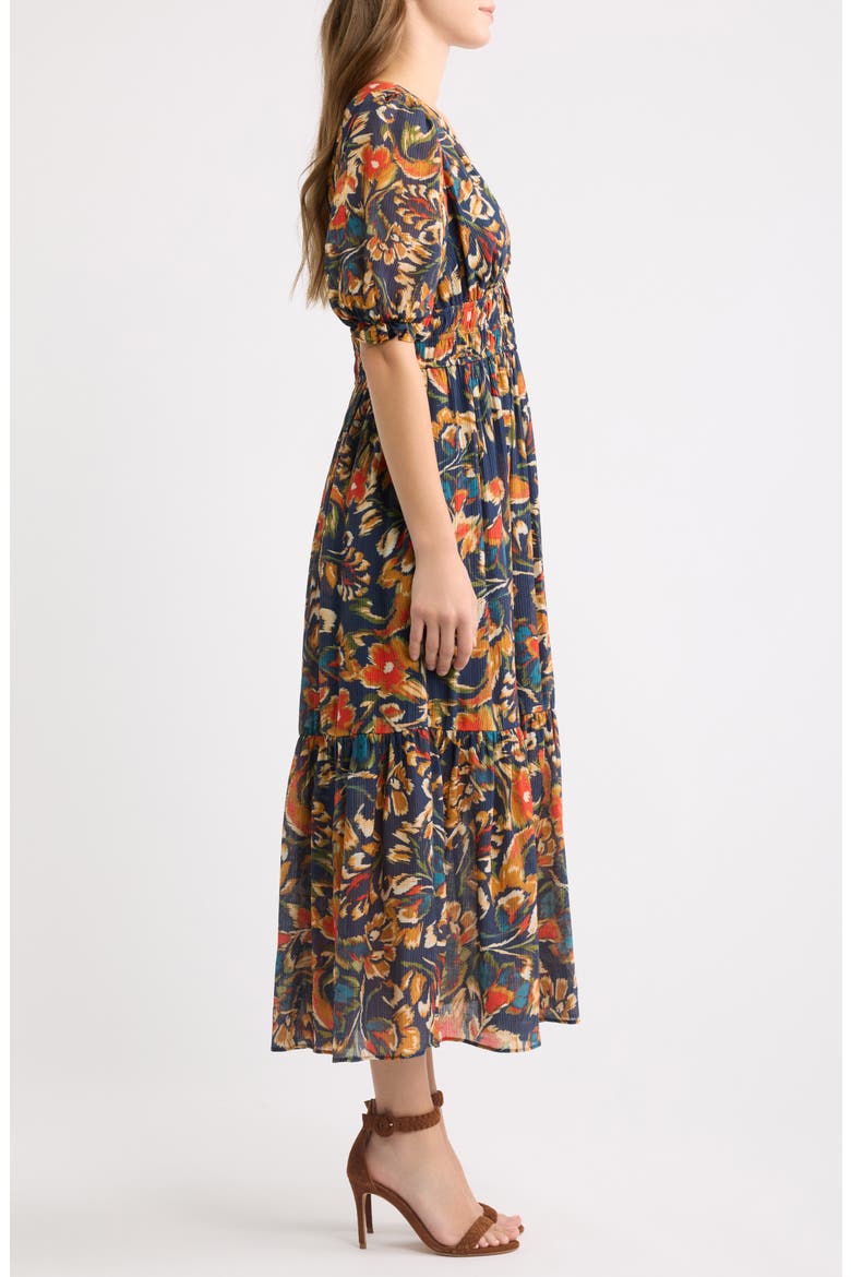 Textured Shirred Maxi Dress, Alternate, color, NAVY MULTI