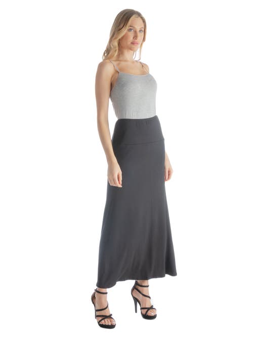 24seven Comfort Apparel Petites Elastic Waist Solid Color Maxi Skirt In Gray