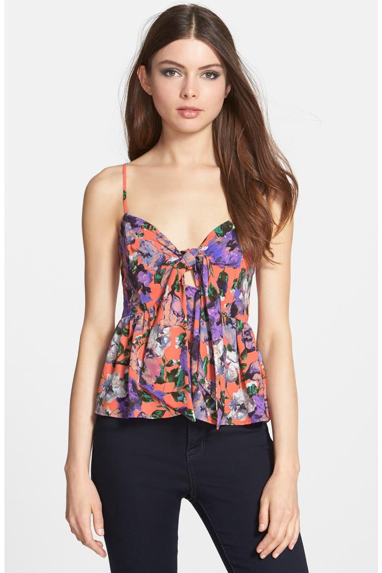 Tie Front Tank, Main, color, CORAL PINK MULTI FLORAL