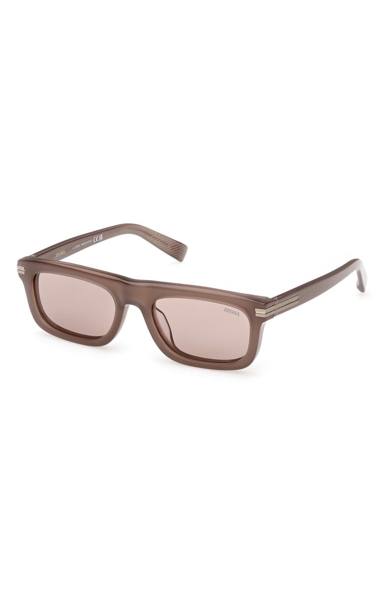ZEGNA 55mm Rectangular Sunglasses, Alternate, color, Milky Taupe / Light Bronze
