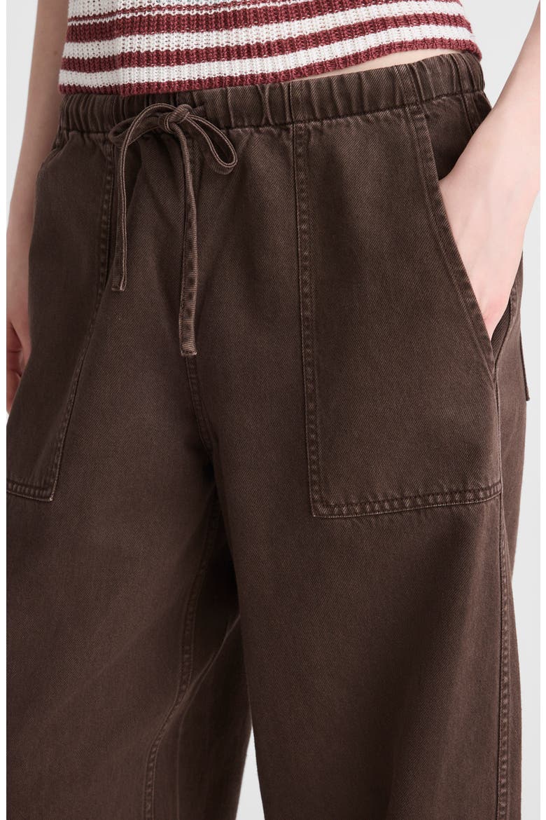Pull-On Barrel Leg Airy Denim Utility Pants, Alternate, color, DARK BROWN