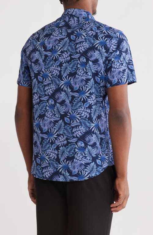 Construct Tropical Short Sleeve Stretch Button-down Shirt In Navy
