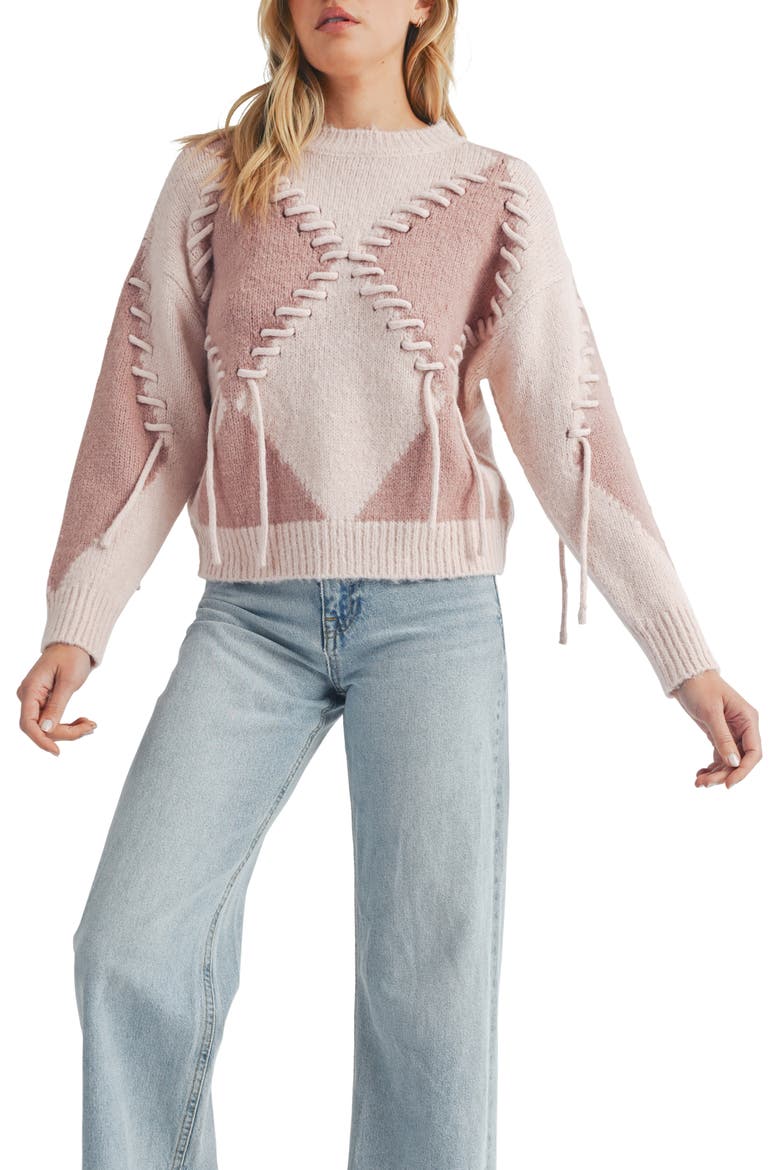 Argyle Lace-Up Sweater, Main, color, PINK MAUVE