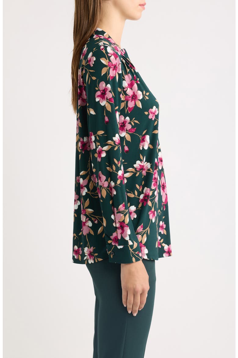 Printed Notched V-Neck Long Sleeve Top, Alternate, color, TREELINE MULTI
