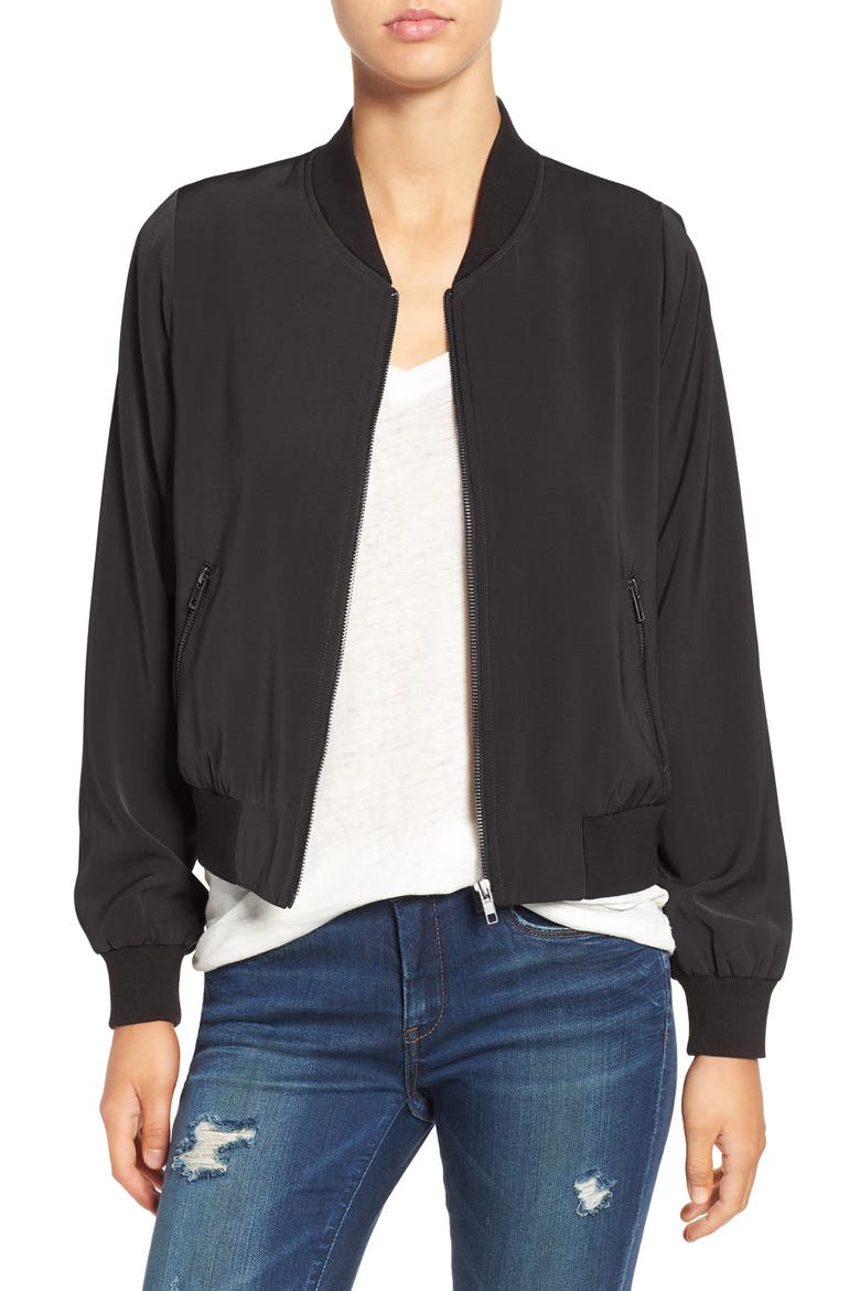 'Smooth' Bomber Jacket, Main, color, BLACK