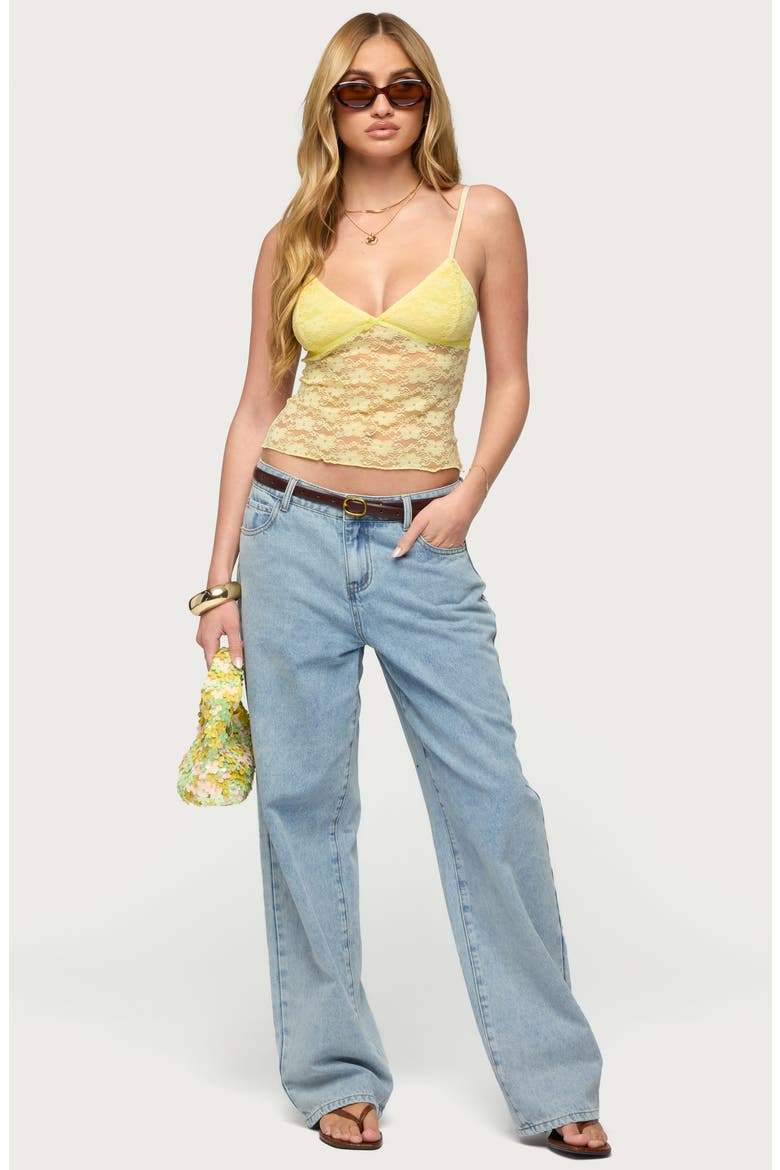 Eira Sheer Lace Crop Camisole, Alternate, color, YELLOW