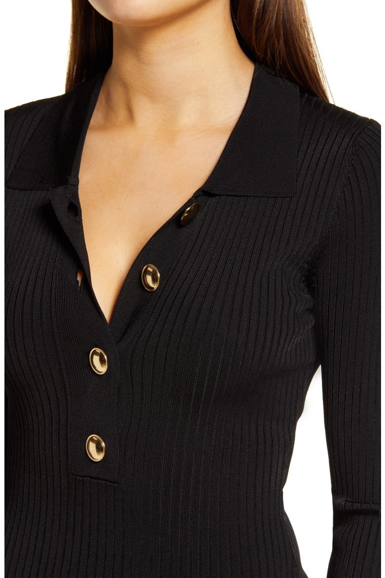 Long Sleeve Polo Midi Dress, Alternate, color, BLACK001
