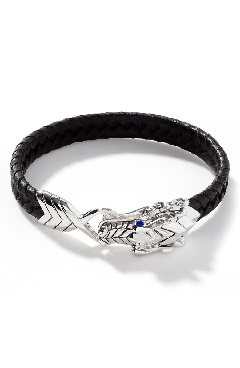 John Hardy Men's Legends Naga Leather Bracelet, Alternate, color, Silver