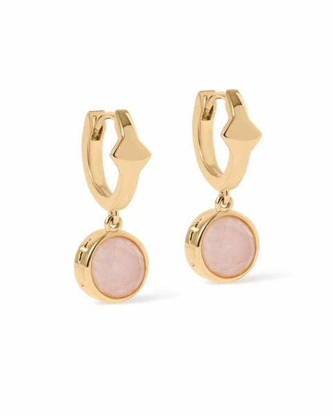 Gold Luna Pink Quartzite Huggie Earrings