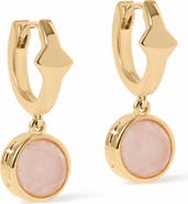 Astley Clarke Gold Luna Pink Quartzite Huggie Earrings
