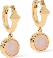 Astley Clarke Gold Luna Pink Quartzite Huggie Earrings