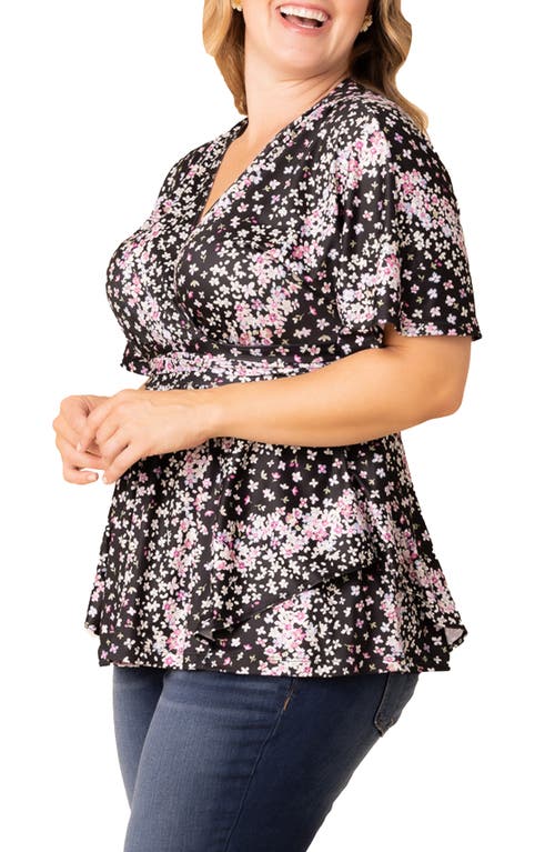 Shop Kiyonna Encore Print Faux Wrap Top In Nightshade Floral Falls