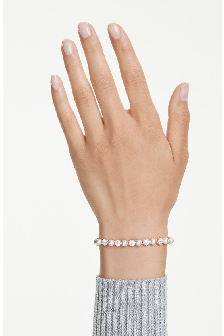 Matrix Crystal & Faux Pearl Tennis Bracelet, Alternate, color, WHITE/ GOLD