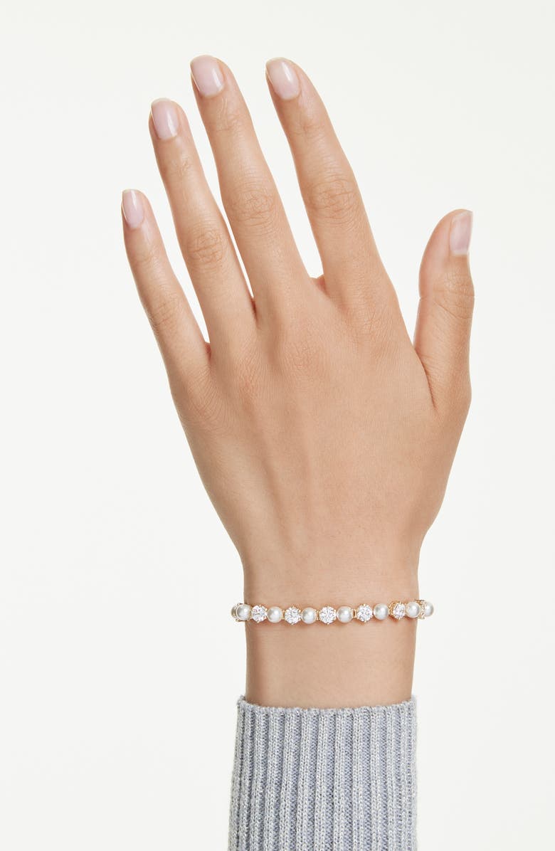 Swarovski Matrix Crystal & Faux Pearl Tennis Bracelet, Alternate, color, White/ Gold