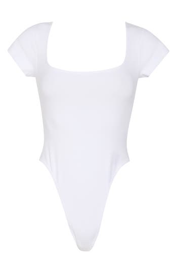 Re/done Square Neck Cap Sleeve Stretch Cotton Bodysuit In White