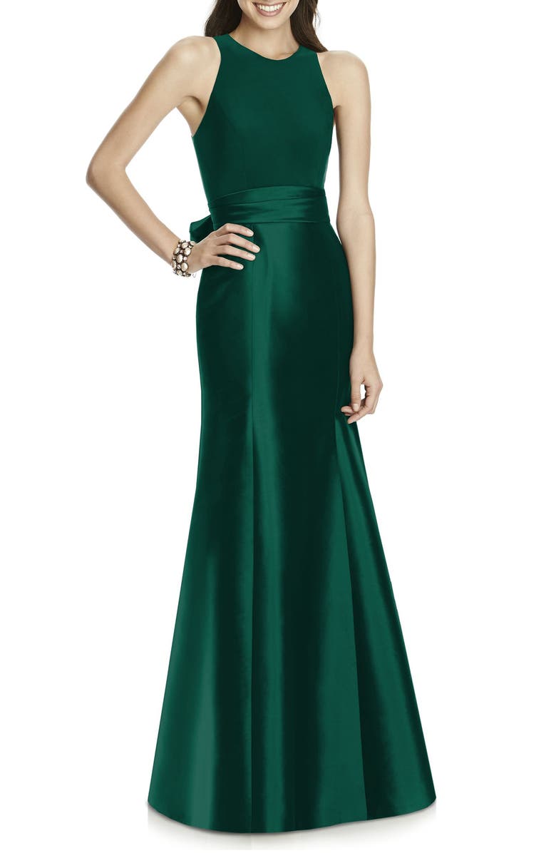 Alfred Sung Jersey Bodice Mikado Trumpet Gown, Alternate, color,