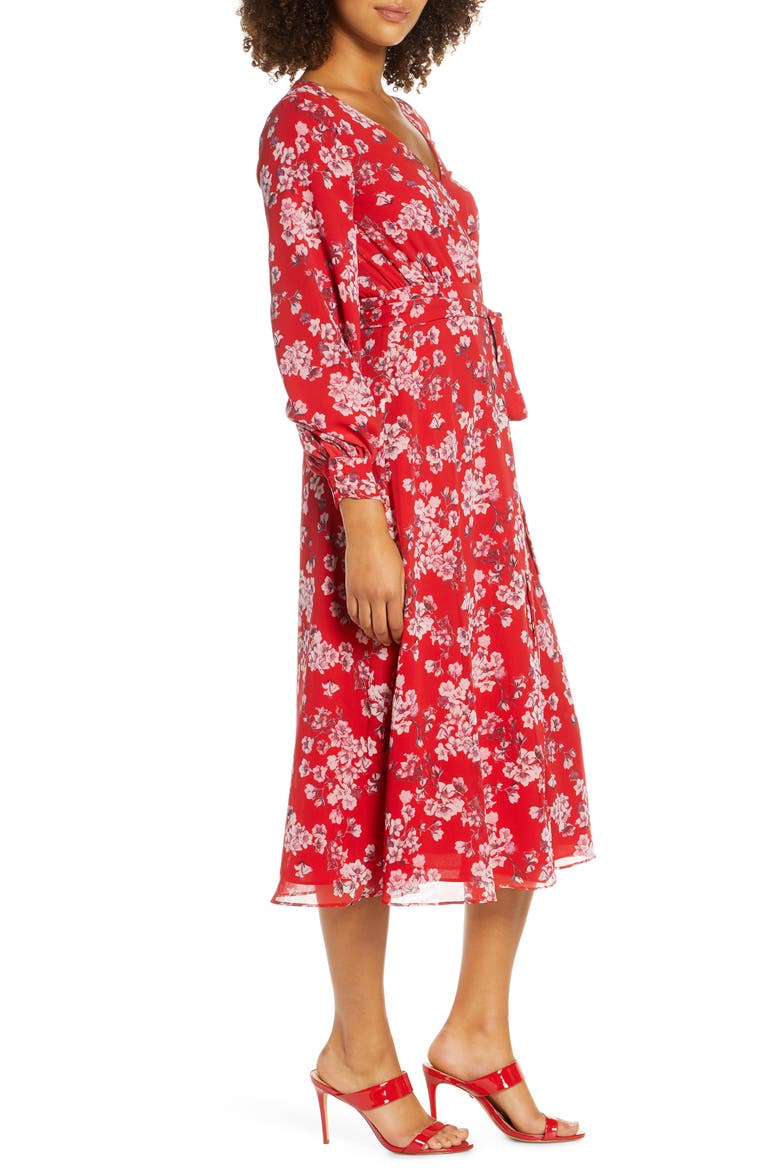 The Evelyn Long Sleeve Wrap Dress, Alternate, color, AZALEA FLORAL RED