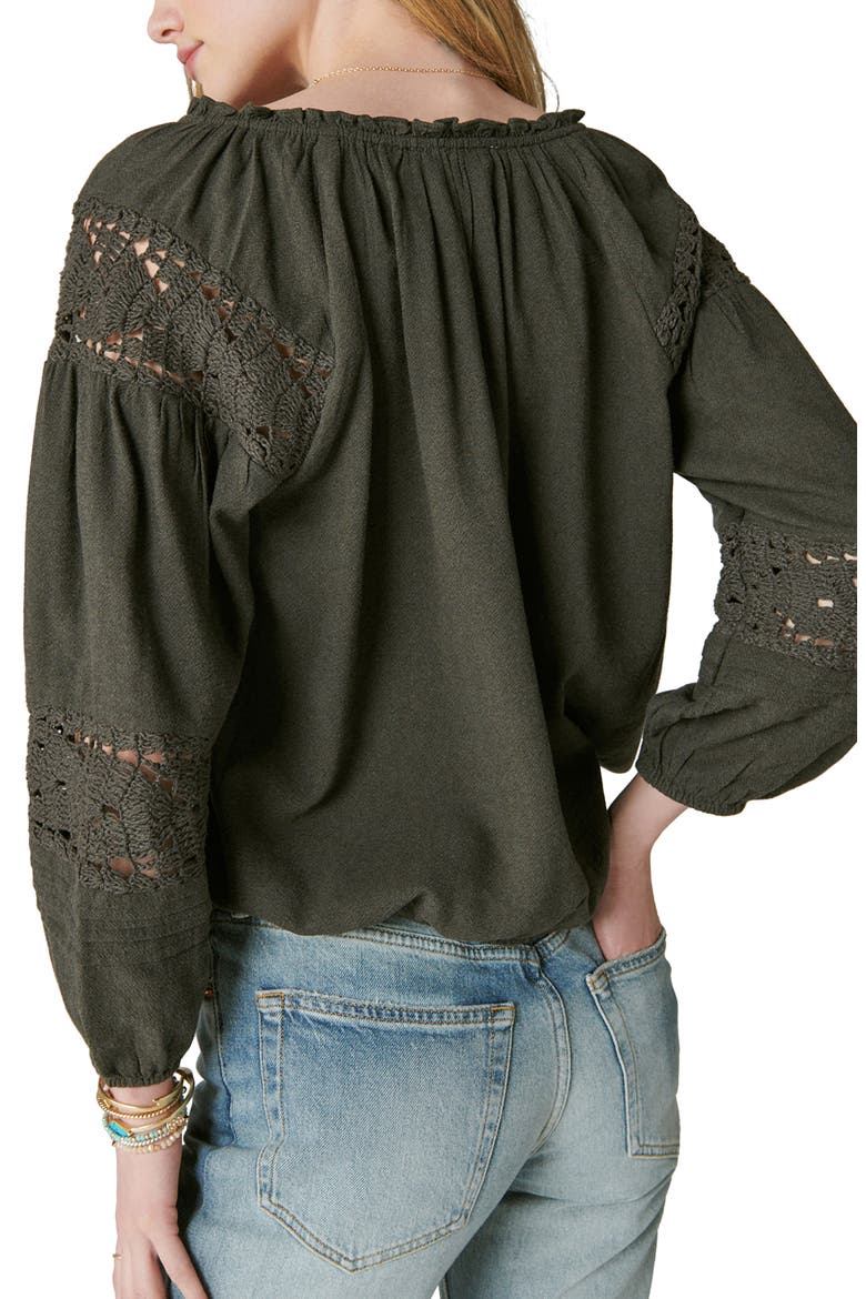 Crochet Trim Peasant Blouse, Alternate, color, RAVEN