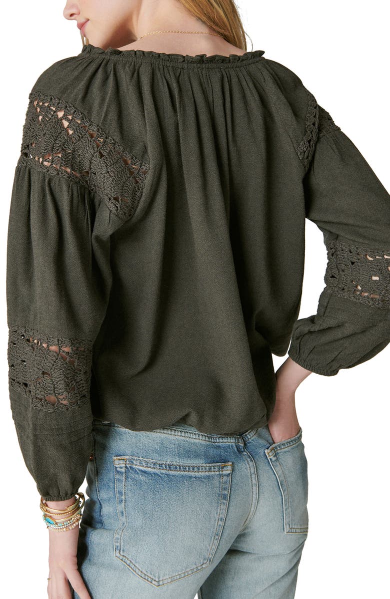 Lucky Brand Crochet Trim Peasant Blouse, Alternate, color, 