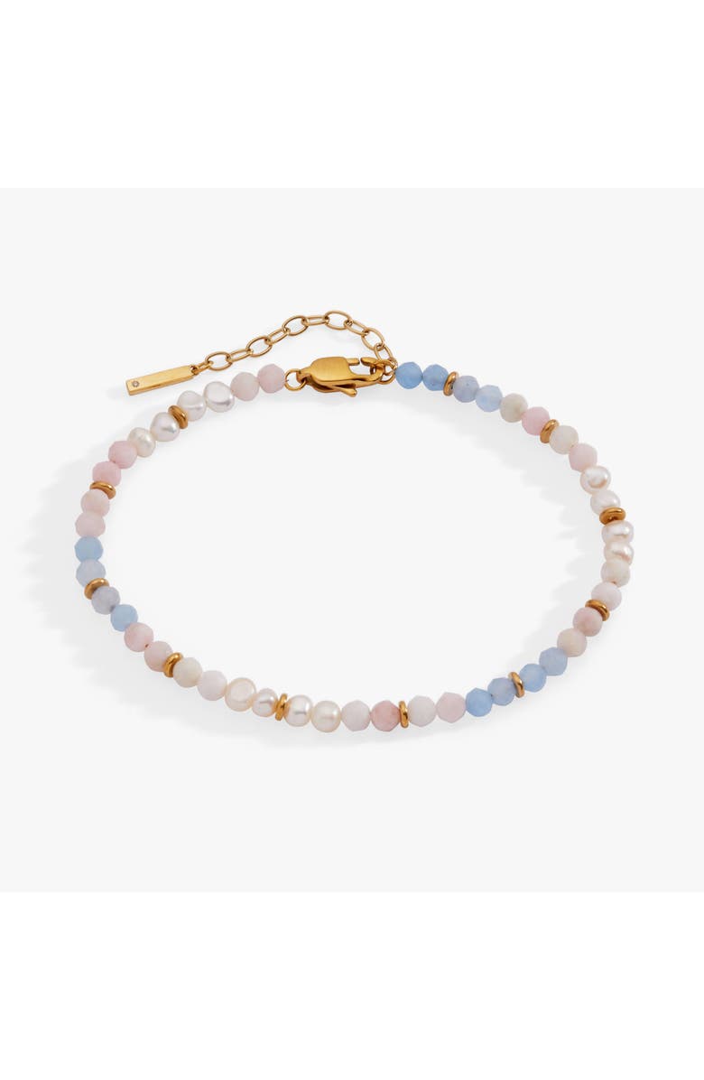 Alex and Ani Clear Quartz Semi-Precious Beaded Anklet, Main, color, Gold