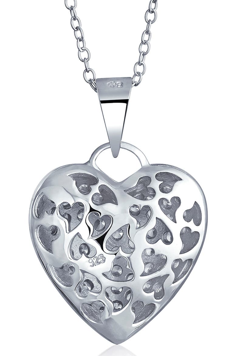 Rhodium Plated Sterling Silver Pavé CZ Heart Pendant Necklace, Alternate, color, CLEAR
