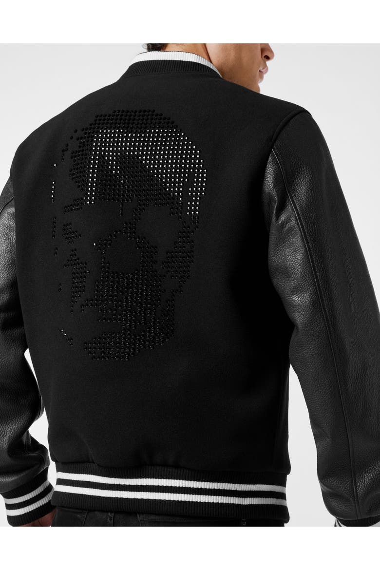 College Bomber Skull Stones Men, Alternate, color, black