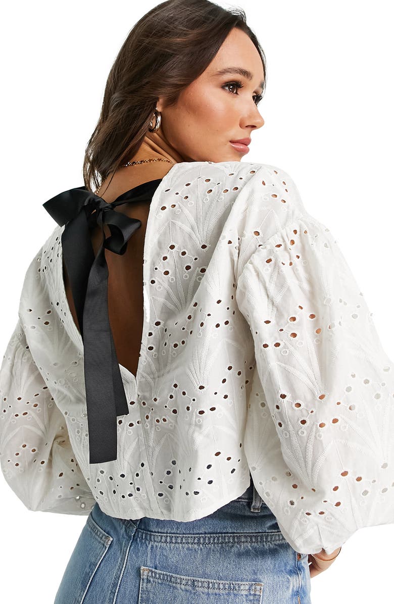 ASOS DESIGN Eyelet Embroidery Cotton Crop Top, Alternate, color,