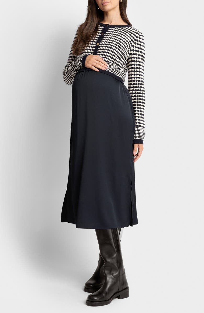 Seraphine Midi Dress & Scallop Cardigan Maternity/Nursing Set, Main, color, 