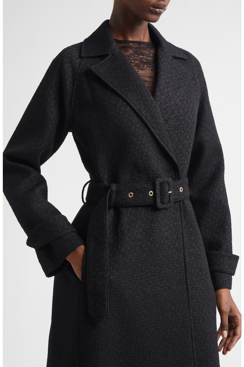 Belted Tweed Trench Coat, Alternate, color, N0000 NERO