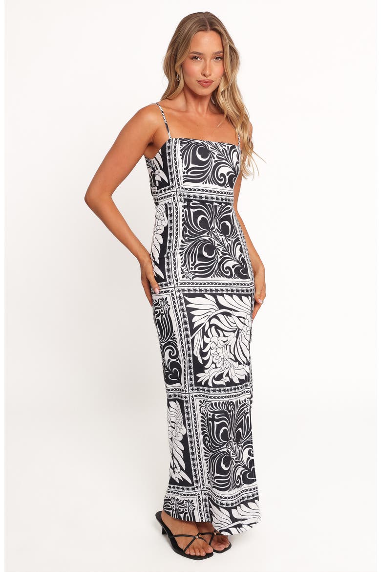 Riley Printed Linen Blend Midi Sundress, Alternate, color, BLACK