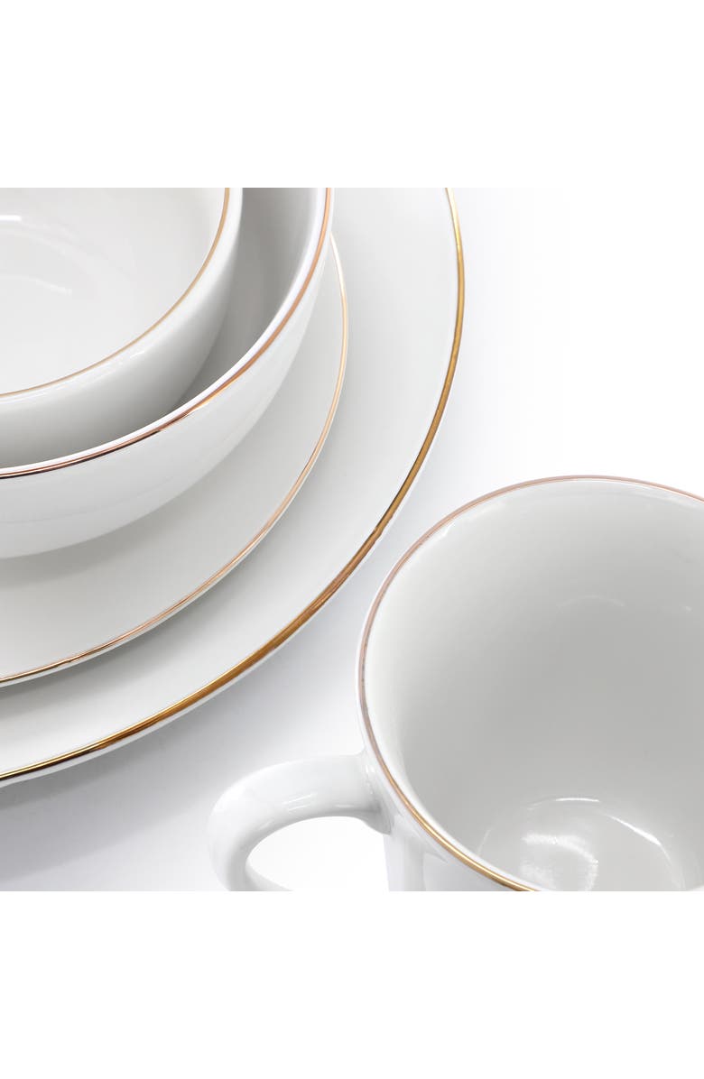 Gibson Home Ogalla 30 Piece Gold Banded Fine Ceramic Dinnerware Set, Alternate, color, White