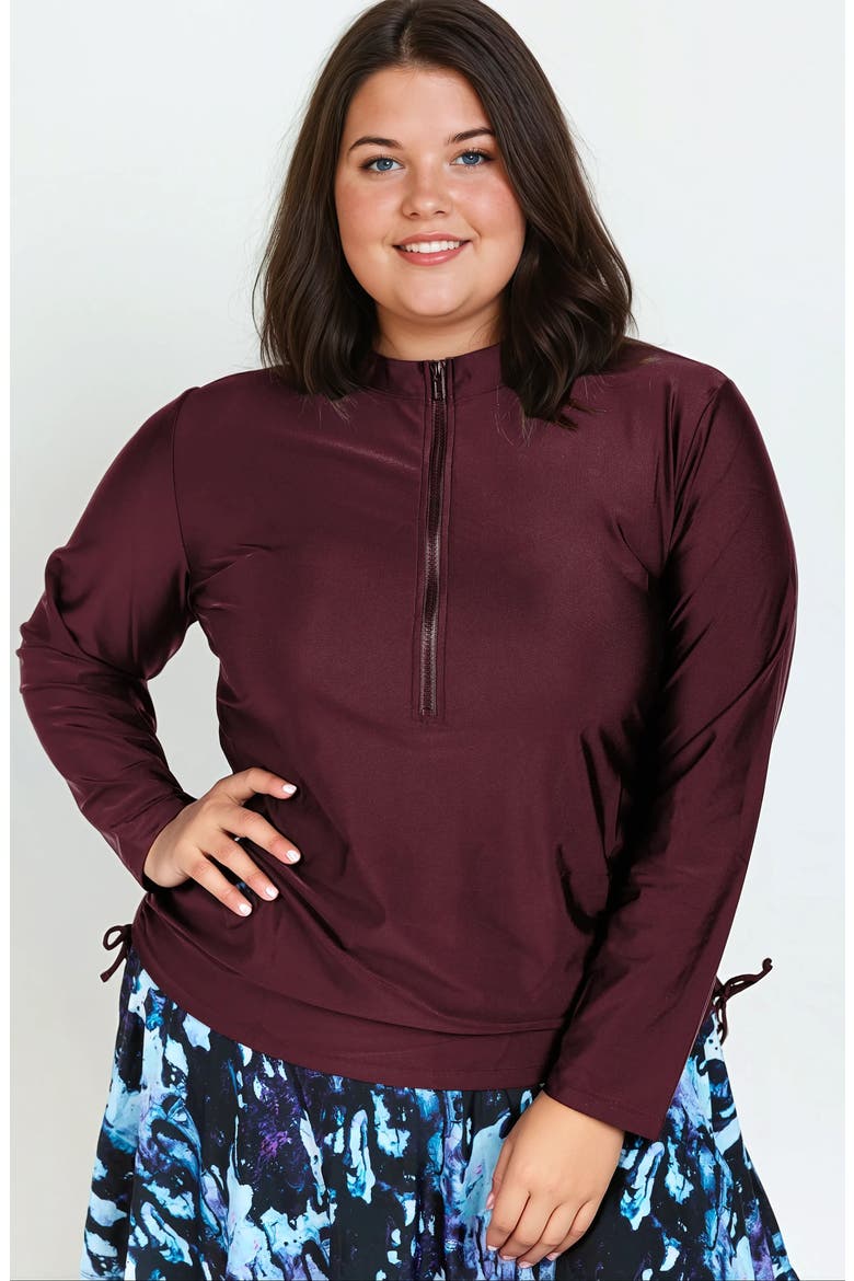 Plus Size Half-Zip Nora Swim Top, Main, color, Wine