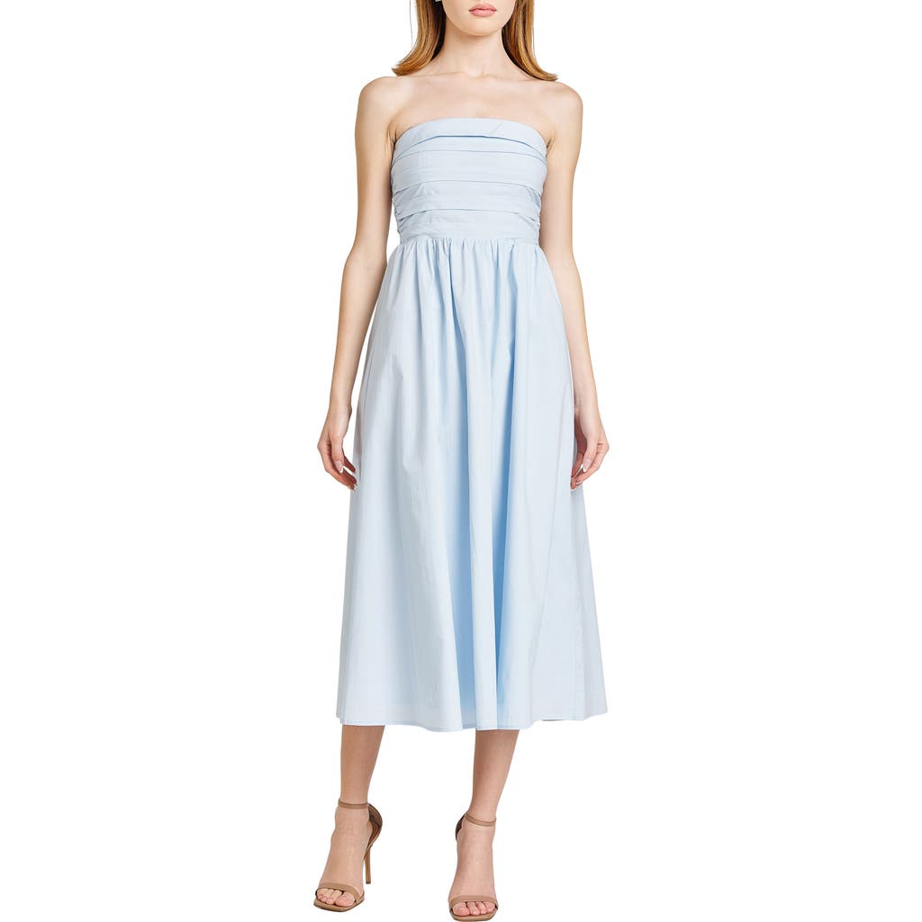 Shop Wayf X Styled By Coco! Sammie Pleat Strapless Stretch Cotton Sundress In Blue