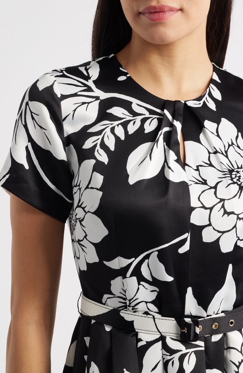 Tahari ASL Floral Fit & Flare Dress, Alternate, color, Black White