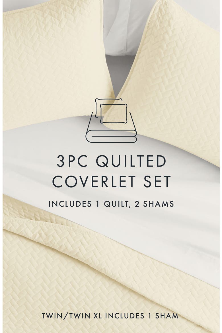 All Season Herringbone Stitch Down Alternative Quilt & Sham Set, Alternate, color, IVORY