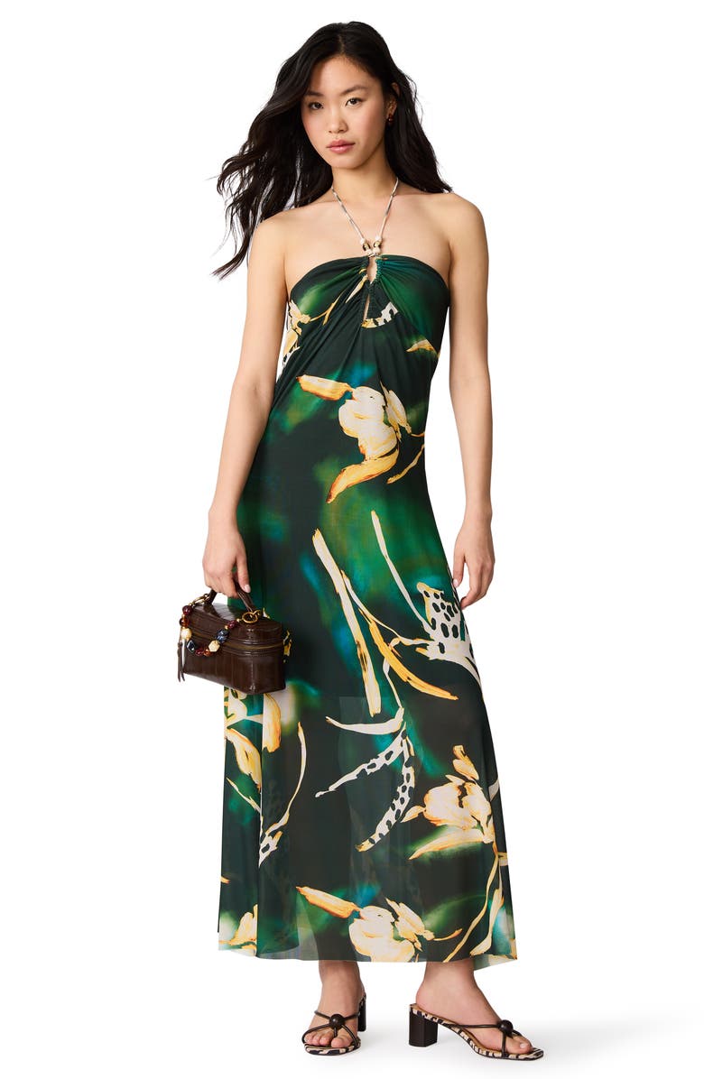 Steve Madden Strada Print Halter Maxi Dress, Alternate, color, Golden Palm