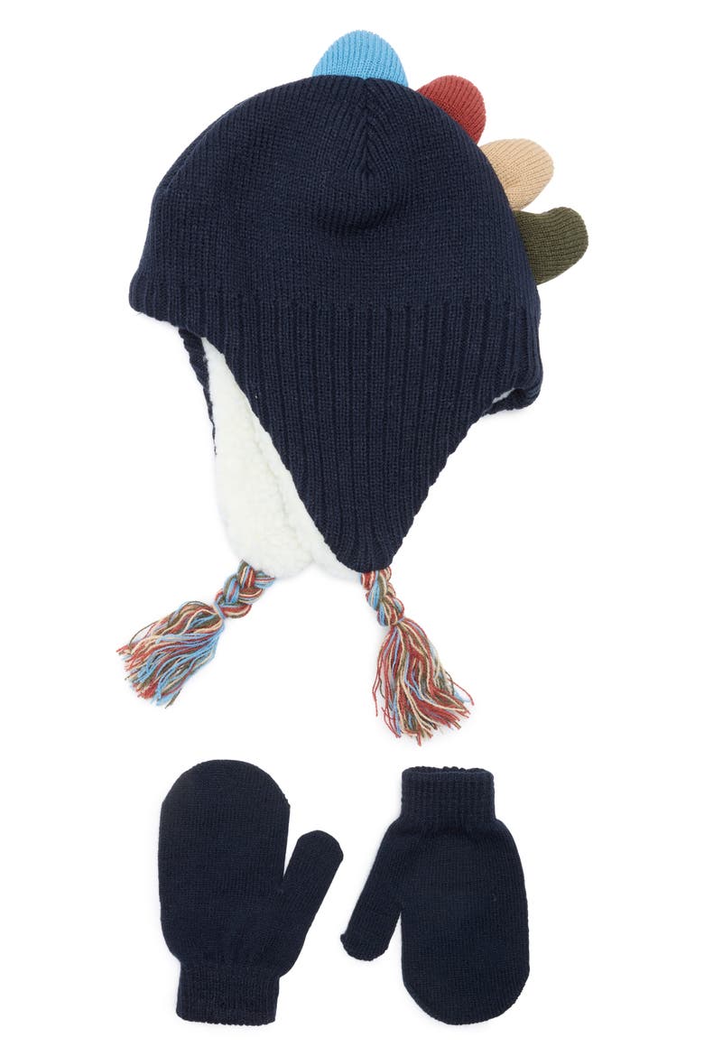 Kids' Dino Hat & Mittens Set, Main, color, DARK NAVY MULTI