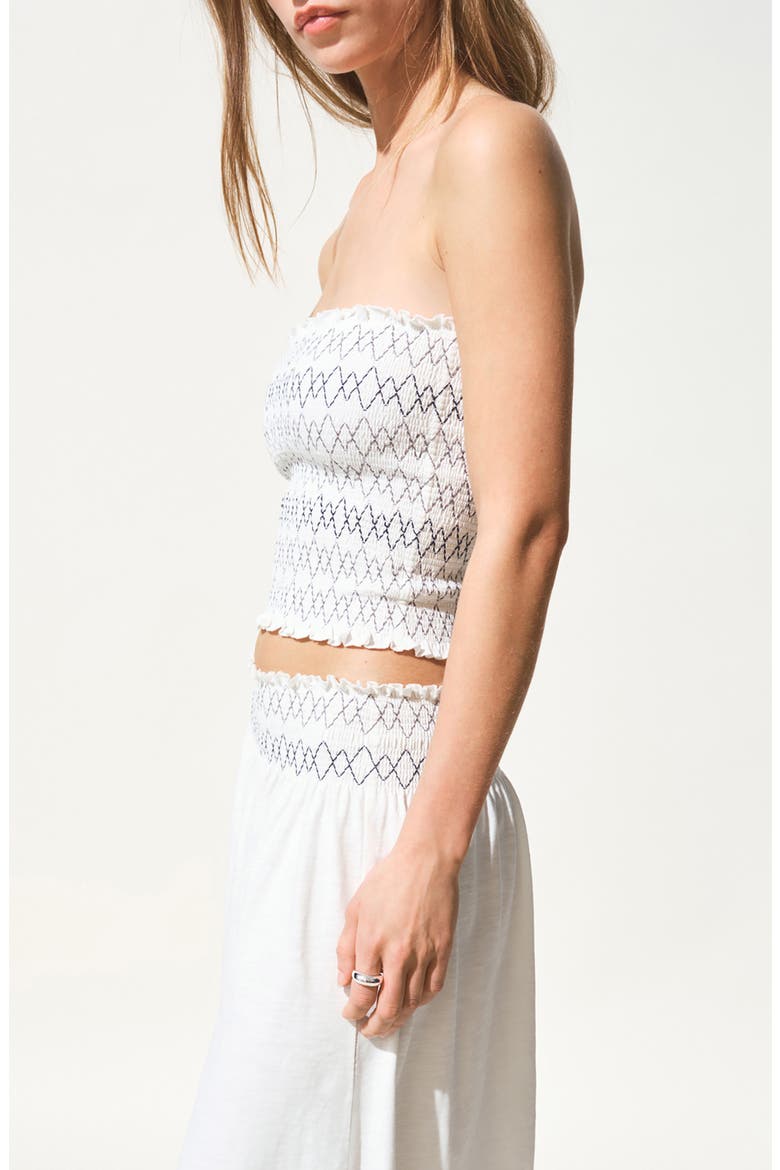 Embroidered Smocked Waist Cotton Maxi Skirt, Alternate, color, OFF WHITE