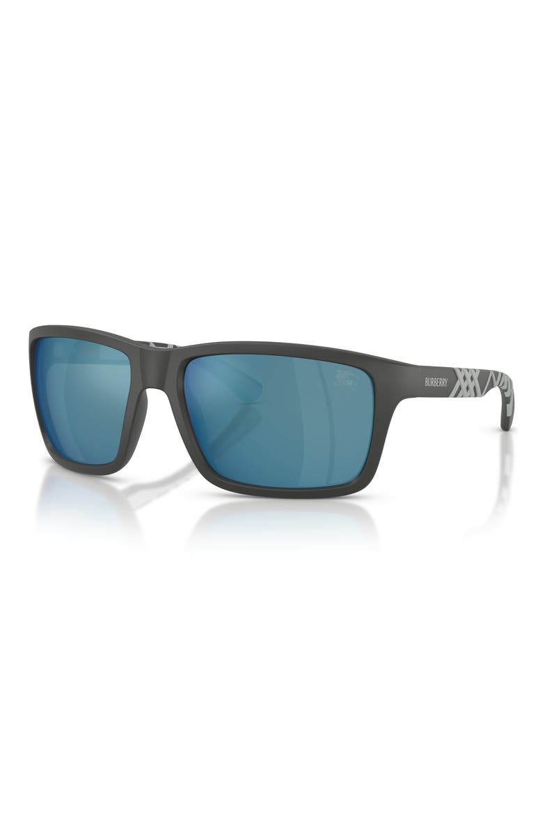 60mm Rectangle Sunglasses, Alternate, color, MATTE GREY / DARK BLUE BLUE