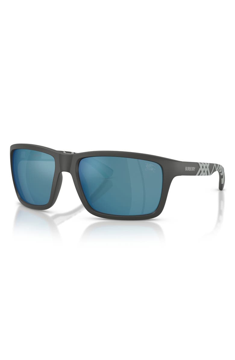 Burberry 60mm Rectangle Sunglasses, Alternate, color, Matte Grey / Dark Blue Blue