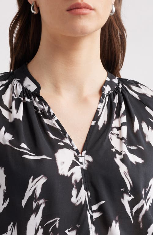 Nordstrom Floral Shirred Button-up Shirt In Black- White Salvage Floral
