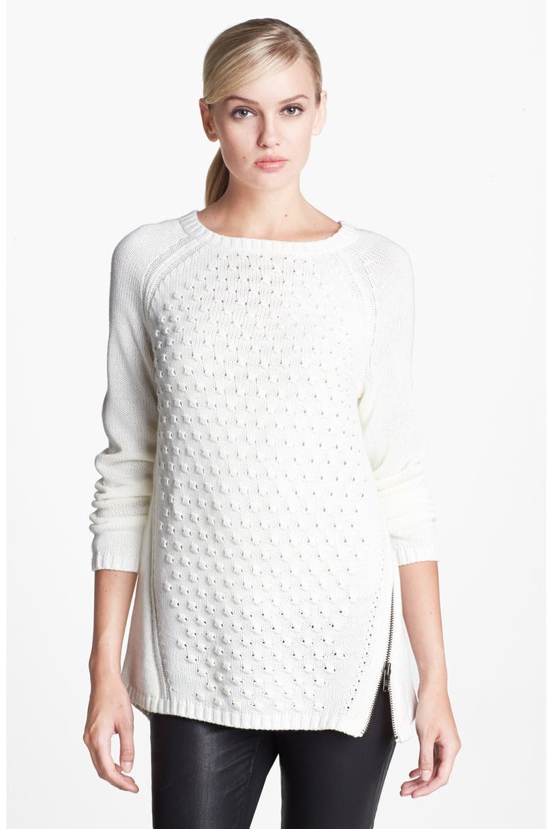 Textured Stitched Side Zip Sweater, Main, color, IVORY